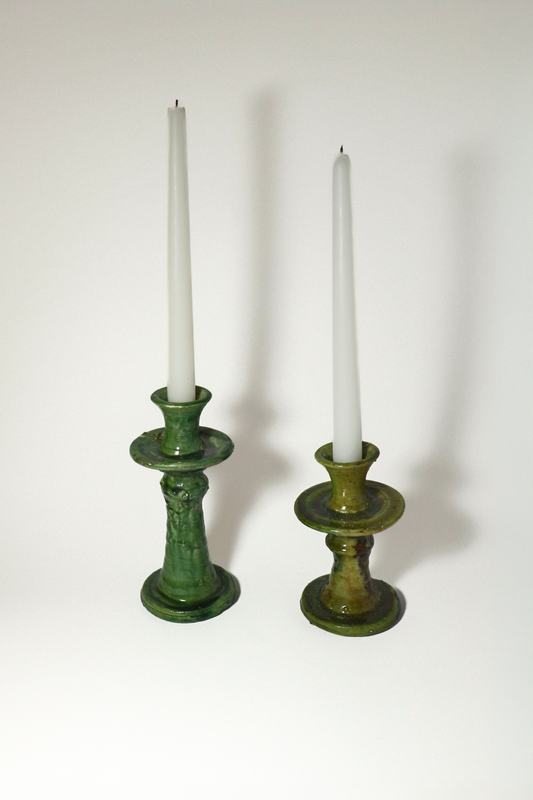Two green candle holders handmade in Morocco 