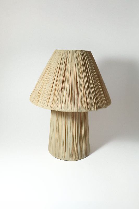 Moroccan handmade raffia mushroom table lamp, natural woven lighting
