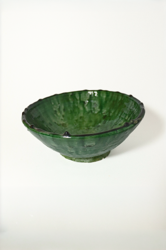 Moroccan Tamegroute green glaze handmade ceramic soup bowl